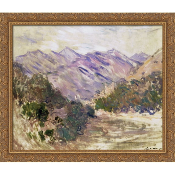 The Valley of the Nervia with Dolceacqua 34x28 Large Gold Ornate Wood Framed Canvas Art by Claude Monet