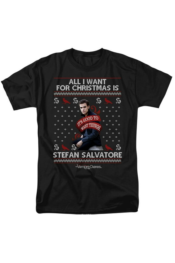 All I Want for Christmas is Stefan Salvatore Unisex Adult T Shirt, Black, Medium