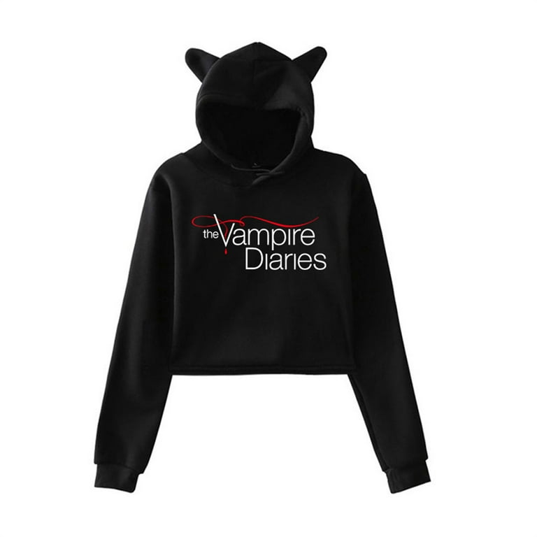 The Vampire Diaries Cat Ear Hoodie Funny Short Pullover Unique