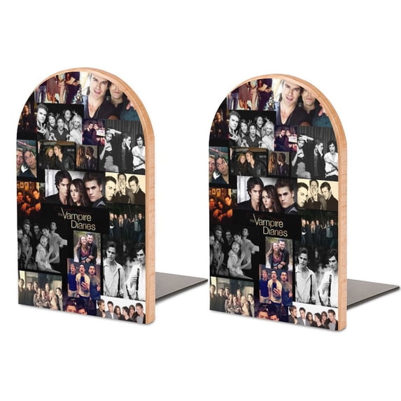 The Vampire Diaries Characters Bookends Wood Book Divider Decor Shelves Non-Skid Book Stand 2 Pieces For Classroom Dormitory Bookshelf Office Home