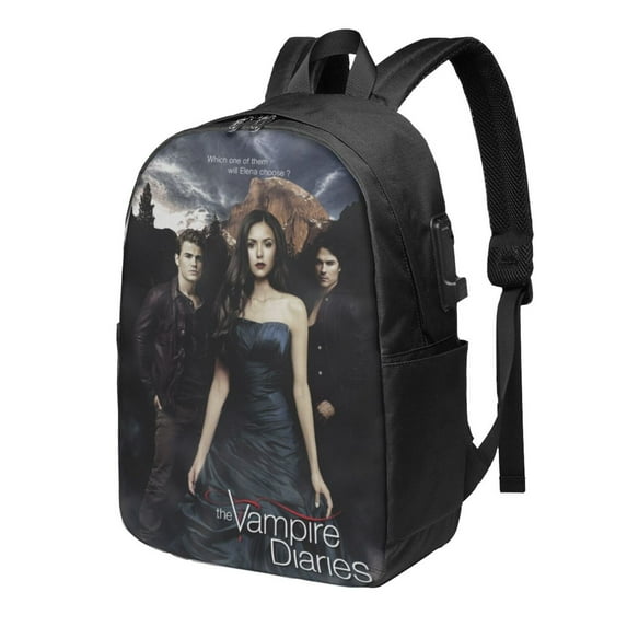 The Vampire Diaries Laptop Backpack Daypack School Student Bookbag Satchel Rucksack Shoulders Travel Bag With USB Headphone Charging Port