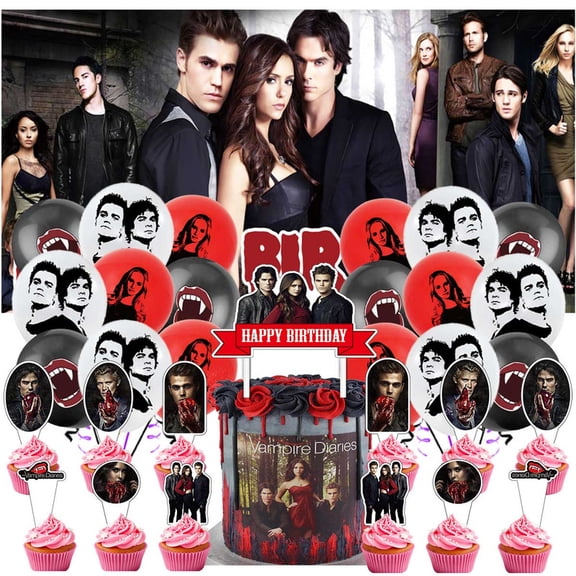 The Vampire Diaries Party Decorations Set Kit Balloons Birthday Decor Cake Topper Fans Banner Backdrop