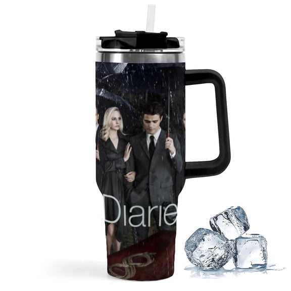 The Vampire Diaries-theme Insulated Stainless Steel Tumbler with Handle Gifts For Family Friends Fans and Straw Fits in Standard Cup Holder 40 OZ