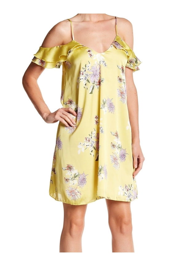 The Vanity Room NEW Yellow Womens Size Large L Floral Shift Dress