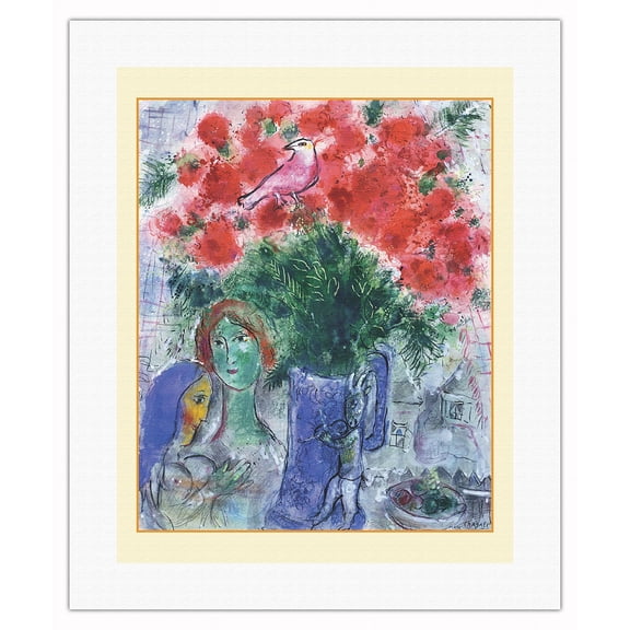 The Vase - From an Original Color Painting by Marc Chagall - Fine Art Rolled Canvas Print (Unframed) 16in x 20in