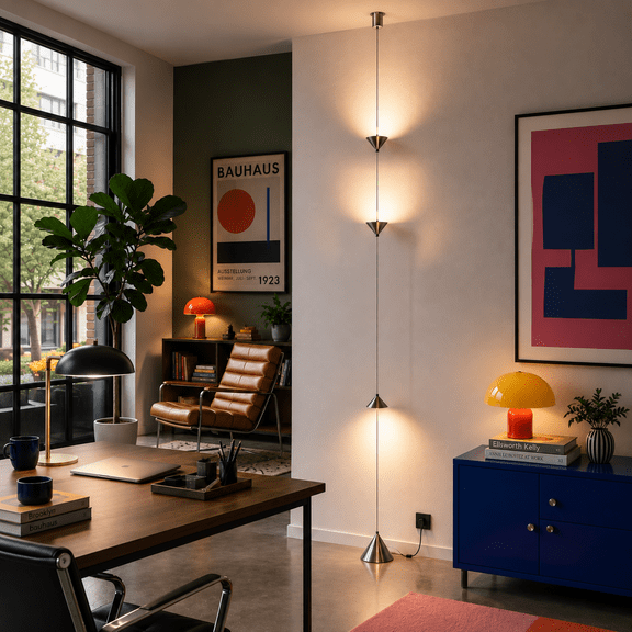 The Vector Floor to Ceiling Lamp, Minimalist Tension Pole Lamp with 3 LED Light Cones, Fits 8.5 to 11.5 Ft Ceilings, Modern Architectural Light
