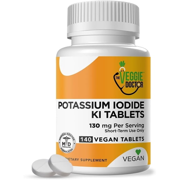 The Veggie Doctor Potassium Iodide 130mg  140 Vegan Tablets  Iodine Supplement for Adults and Kids  USA-Made, Non-GMO, Gluten-Free