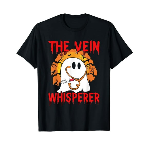 The Vein Whisperer Boo Ghost Phlebotomist Nurse Halloween Black T-Shirt
