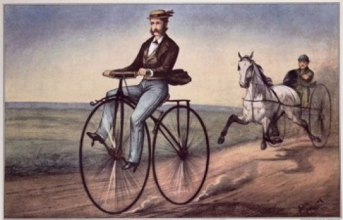 The Velocipede (Bicycle) 1869 Currier & Ives (1857-1907 American) Canvas Art - Currier & Ives (24 x 36)