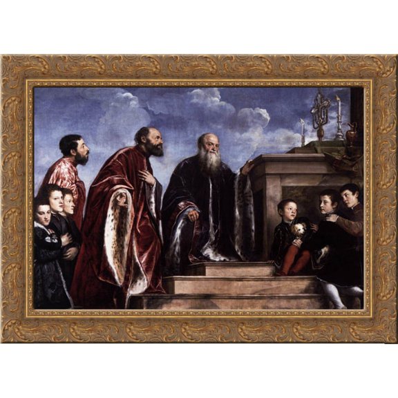 The Vendramin Family Venerating a Relic of the True Cross 24x18 Gold Ornate Wood Framed Canvas Art by Titian