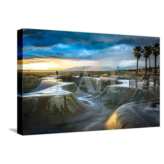 The Venice Skate Park at Sunset, in Venice Beach, Los Angeles, California, Scenic Stretched Canvas Wall Art by Jon Bilous  Sold by ArtCom