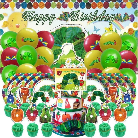 The Very Hungry Caterpella Birthday Party Supplies Balloons Paper Plates Decoration Cake Topper Decor Tableware Banner Backdrop