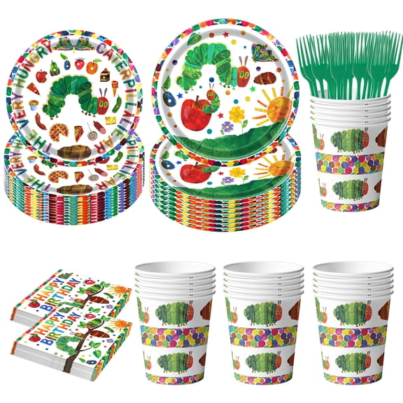 The Very Hungry Caterpillar Party Supplies, 150pcs Caterpillar Party Tableware Set Includes Caterpillar Napkins Cups Caterpillar Plates etc Hungry Caterpillar Birthday Tableware