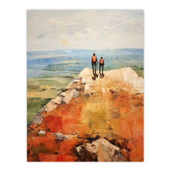 The View Was Worth The Wait Hikers Reach The Summit Oil Painting Large Wall Art Poster Print Thick Paper 18X24 Inch