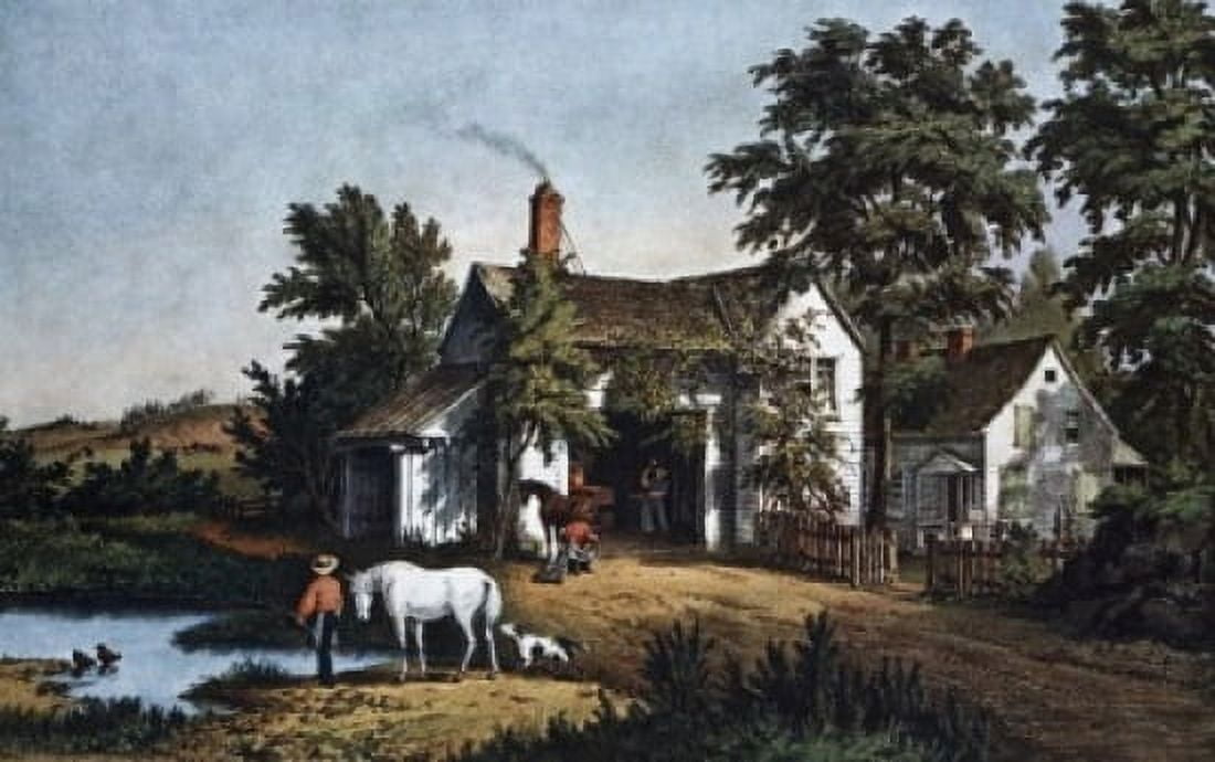 The Village Blacksmith Currier & Ives (active 1857-1907American) Canvas Art - Currier & Ives (24 x 36)