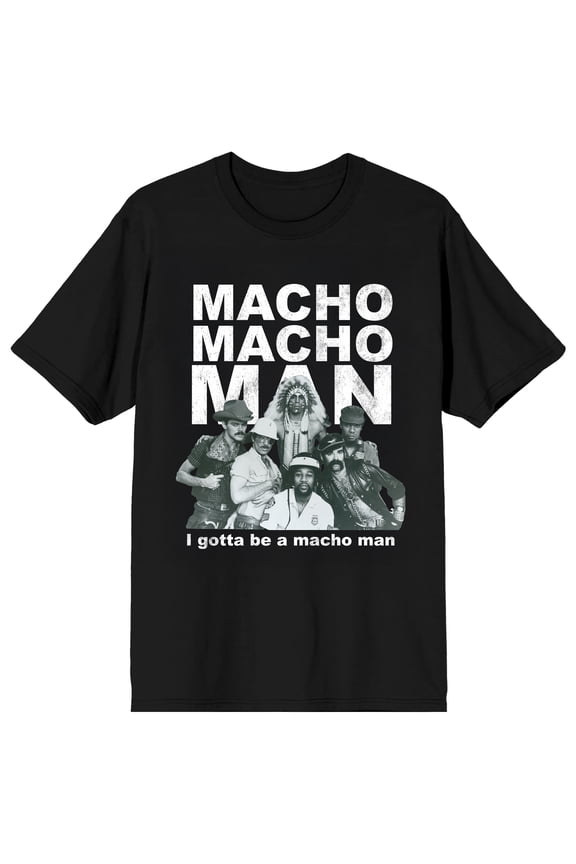 The Village People Macho Macho Man Adult Black Crew Neck Short Sleeve T-shirt-XL