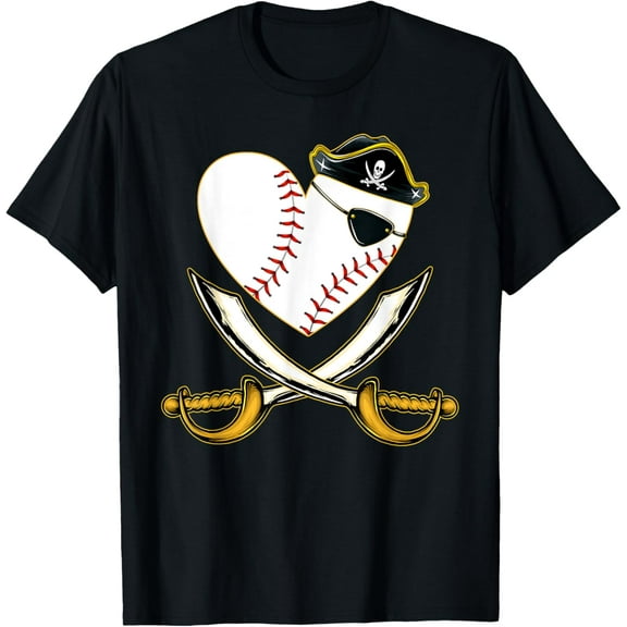 The Vintage Pirate Baseball Heart With Skull Hat Tee T-Shirt