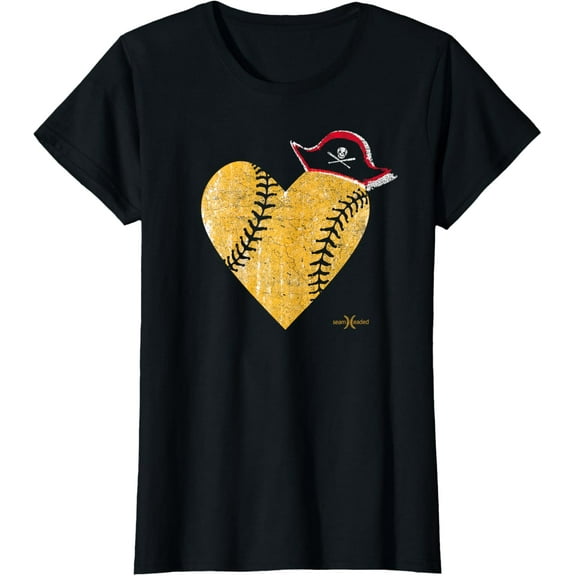 The Vintage Pirate Baseball Heart with Skull Hat Tee Shirt T-Shirt