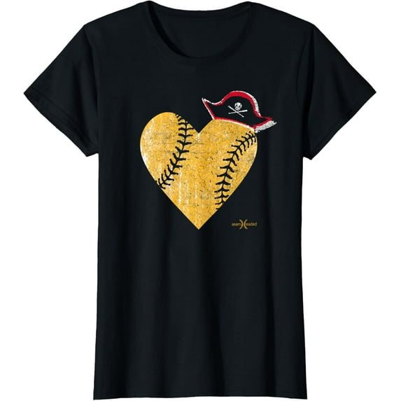 The Vintage Pirate Baseball Heart with Skull Hat Tee Shirt