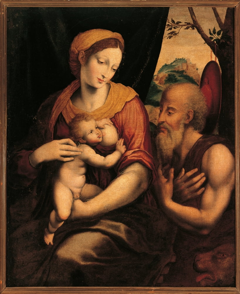 The Virgin And Child Adored By St Jerome Canvas Art - (18 x 24)