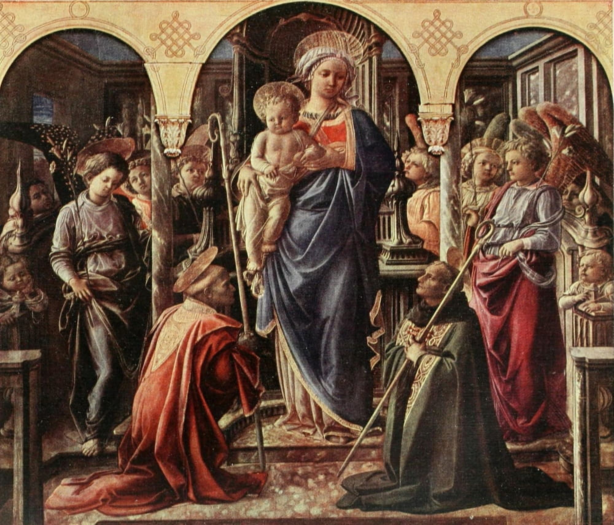 The Virgin & Child with Angels and Two Abbotts Canvas Art - Filippo Lippi (24 x 36)
