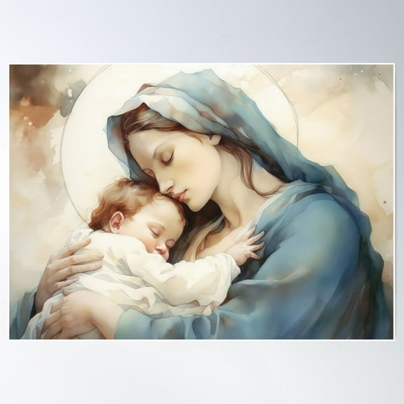 The Virgin Mary And Baby Jesus Poster Wall Art, Modern Wall Decor For Living Room Bedroom, 24x36 UNFRAMED