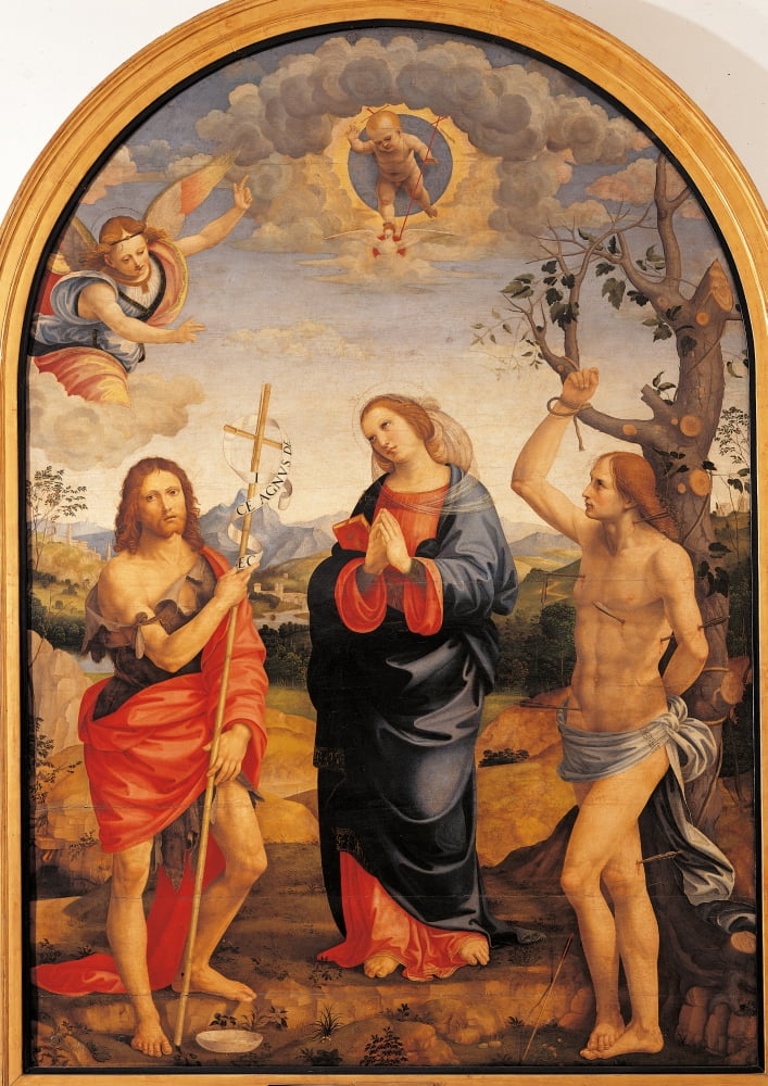 The Virgin With Sts Sebastian And John The Baptist Canvas Art - (24 x 36)