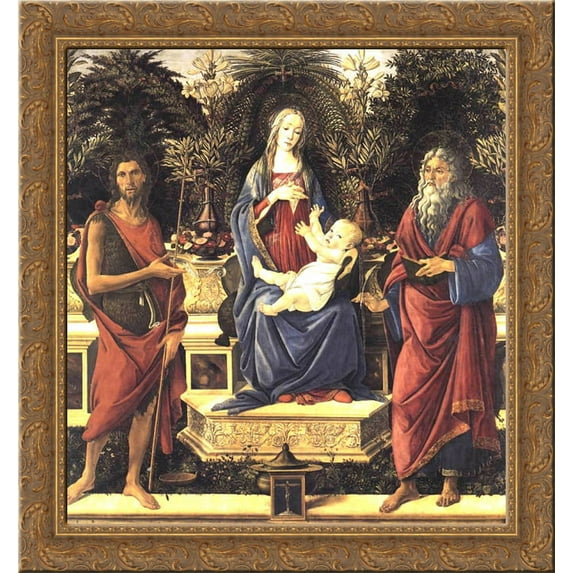 The Virgin and Child Enthroned 20x20 Gold Ornate Wood Framed Canvas Art by Botticelli, Sandro