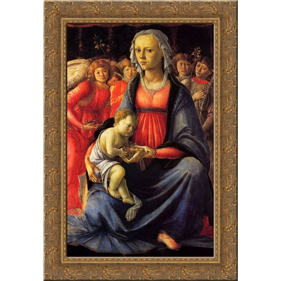 The Virgin and Child with Five Angels 19x24 Gold Ornate Wood Framed Canvas Art by Botticelli, Sandro