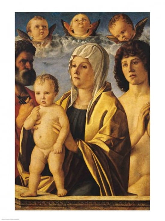 The Virgin and Child with St Peter and St Sebastian Canvas Art - Giovanni Bellini (18 x 24)