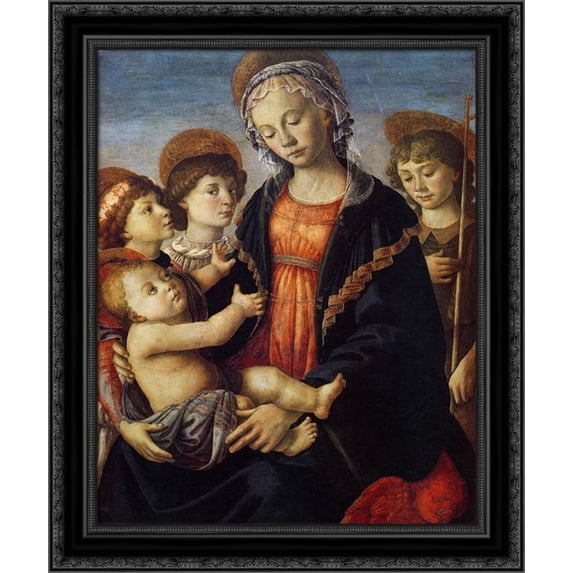The Virgin and Child with Two Angels and the Young St John the Baptist 20x24 Black Ornate Wood Framed Canvas Art by Botticelli, Sandro