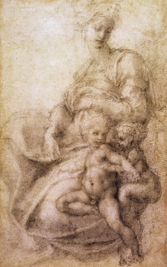 The Virgin and Child with the infant Baptist c1530 Canvas Art - Michelangelo Buonarroti (16 x 20)