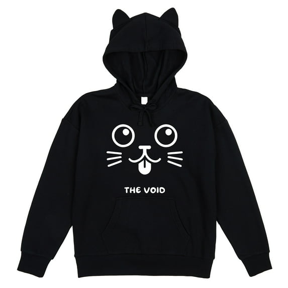 The Void Big Cat Face Adult Black Long Sleeve Cosplay Hoodie With 3D Ears-XXL