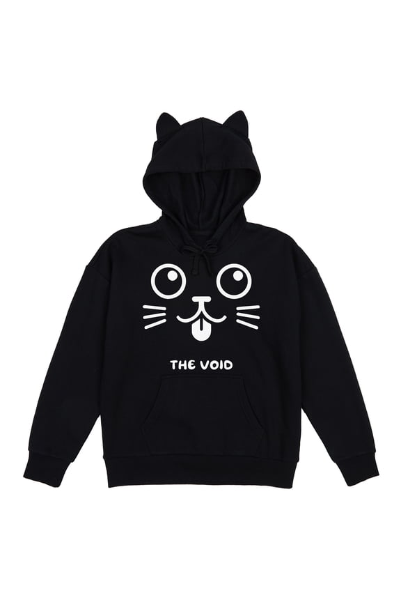 The Void Big Cat Face Women's Black Long Sleeve Cosplay Hoodie With 3D Ears-Large