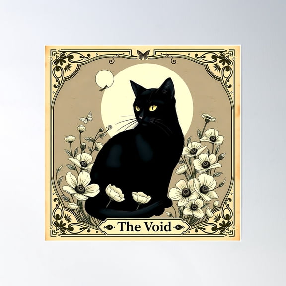 The Void – Mystical Black Cat & Floral Gothic Art Poster Wall Art, Modern Wall Decor For Living Room Bedroom, 24x24 UNFRAMED