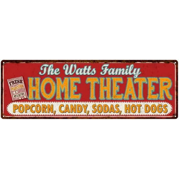 The WATTS Family Home Theater Sign Gift 6x18 Metal Movies Decor 206180100324