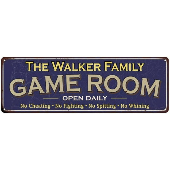 The Walker Family Gift Blue Game Room Metal 6x18 Sign 206180037370