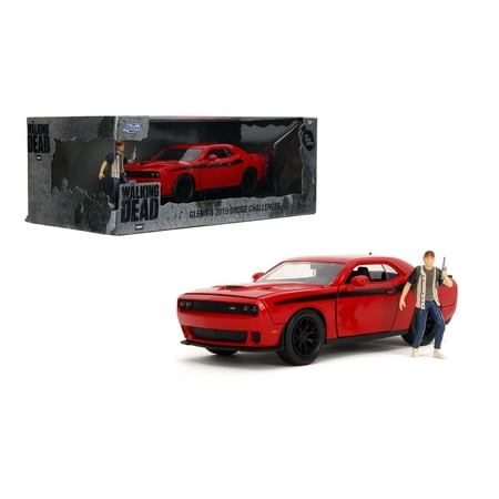 Jada The Walking Dead 1:24 Die-Cast 2015 Dodge Challenger with Glenn Figure – Opening Doors, Hood, Trunk, Ages 13+, Model Vehicles