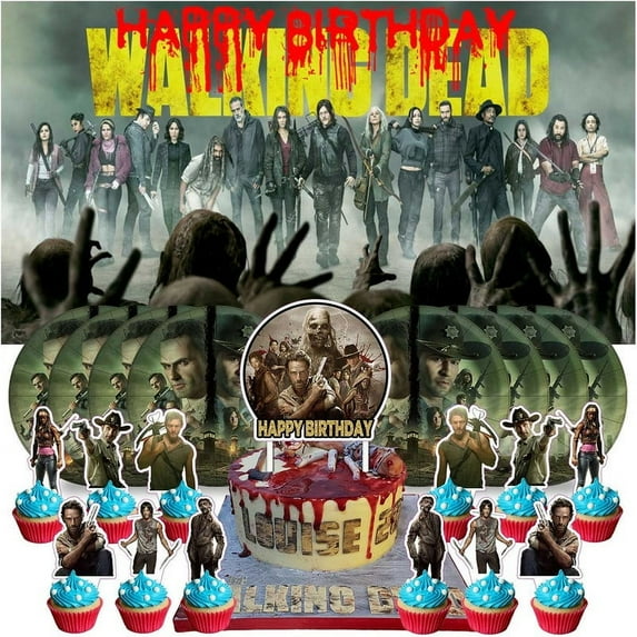 The Walking Dead Birthday Paper Plates Supplies Decorations Decor Backdrop Banner Cake Topper Background