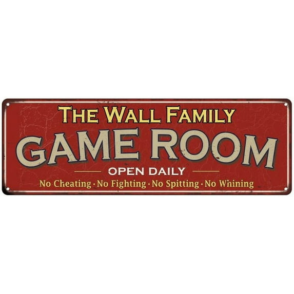 The Wall Family Gift Red Game Room Metal 6x18 Sign 206180038093