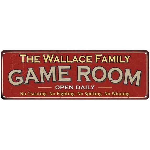 The Wallace Family Gift Red Game Room Metal 6x18 Sign 206180038642