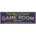 thumbnail image 1 of The Walls Family Gift Blue Game Room Metal 6x18 Sign 206180037323, 1 of 1