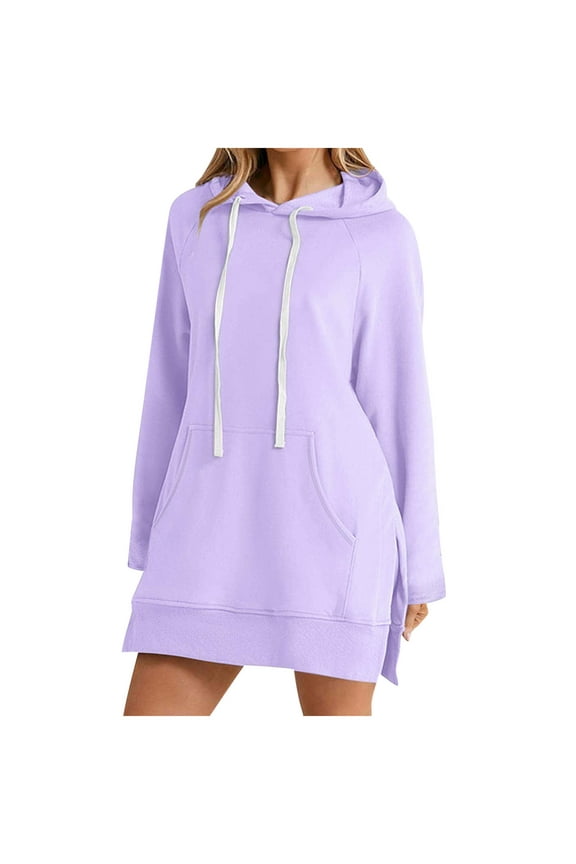 The Warmy Oversized Hoodie,Casual Oversized Hoodie Dress For Women Pullover Long Sweatshirt Split Hem With Pockets
