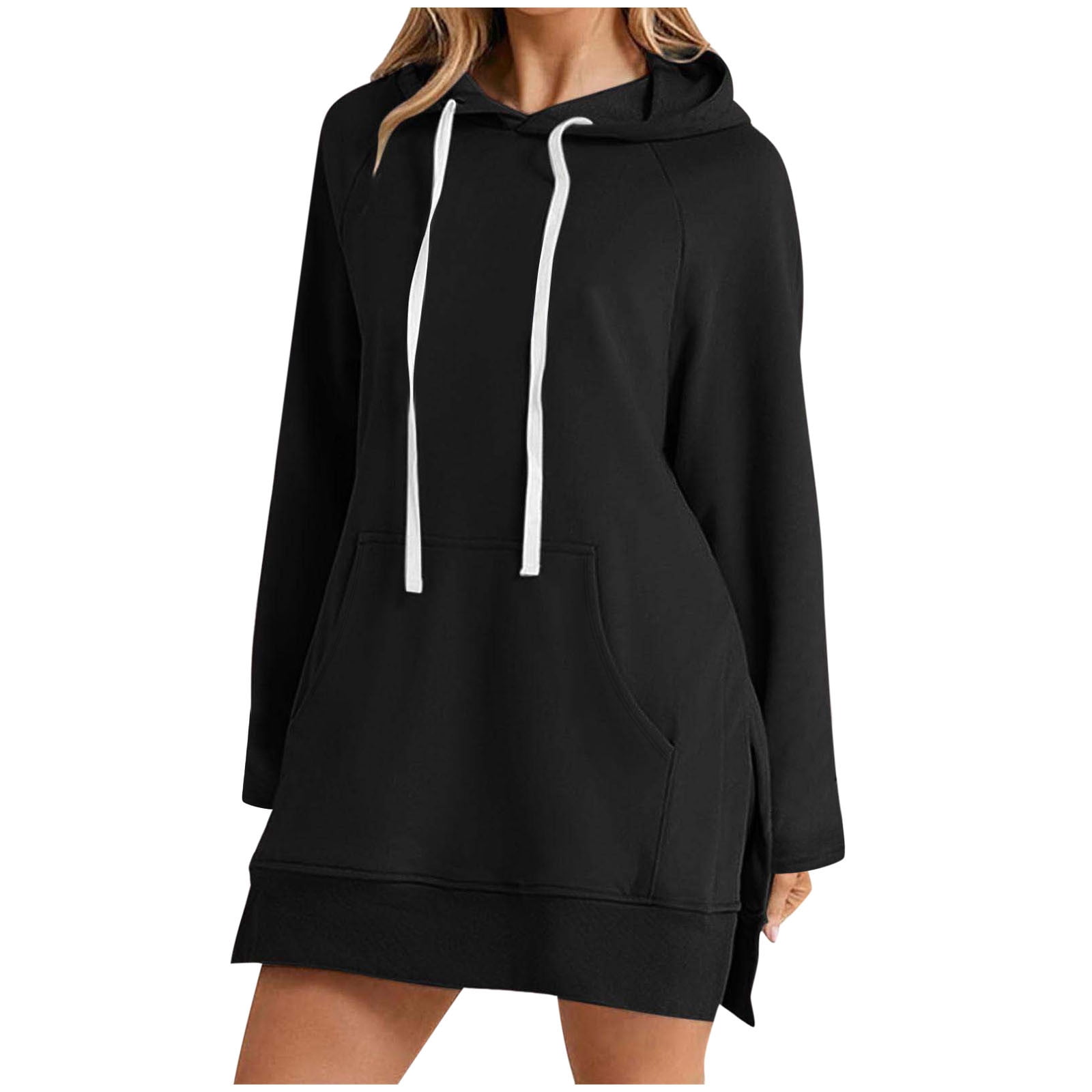 De warme oversized hoodiejurk voor dames, casual pullover sweatshirt met lange mouwen en split zoom hoodie jurk, Blauw, XL De warme oversized hoodiejurk voor dames, casual pullover sweatshirt met lange mouwen en split zoom hoodie jurk, Blauw, XL