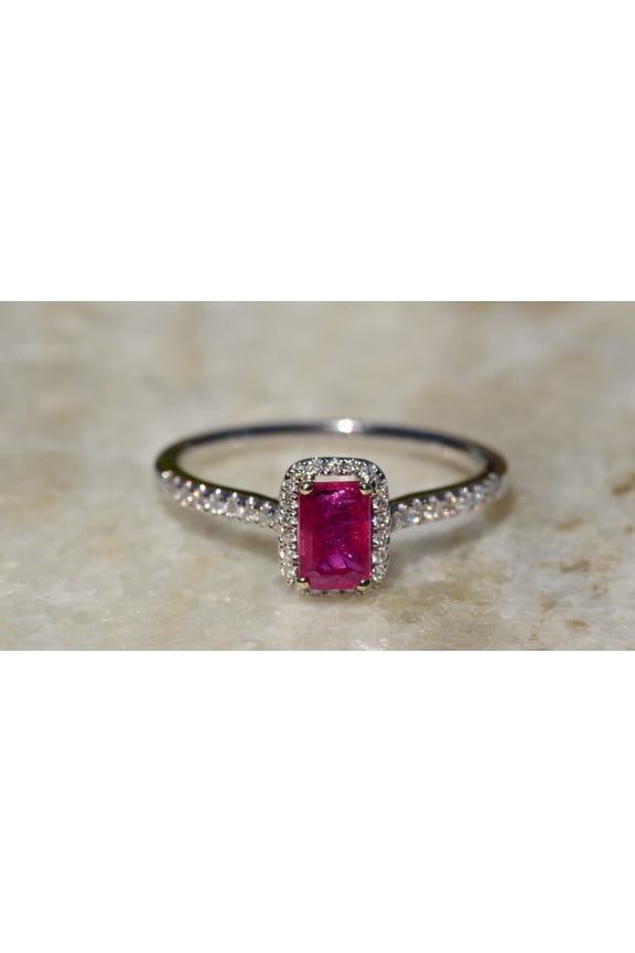 : Emerald Cut Ruby & Diamond Ring