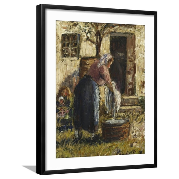 Art.com The Washerwoman Giclee Print by Camille Pissarro, Black Frame Wall Art, 23" x 29"
