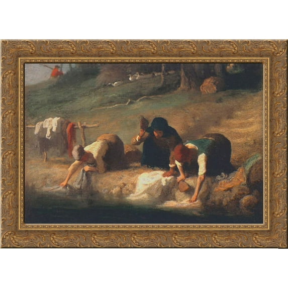 The Washerwomen 24x20 Gold Ornate Wood Framed Canvas Art by Millet, Jean Francois