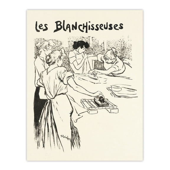 The Washerwomen Black White Illustration Steinlen Wall Art Poster Print