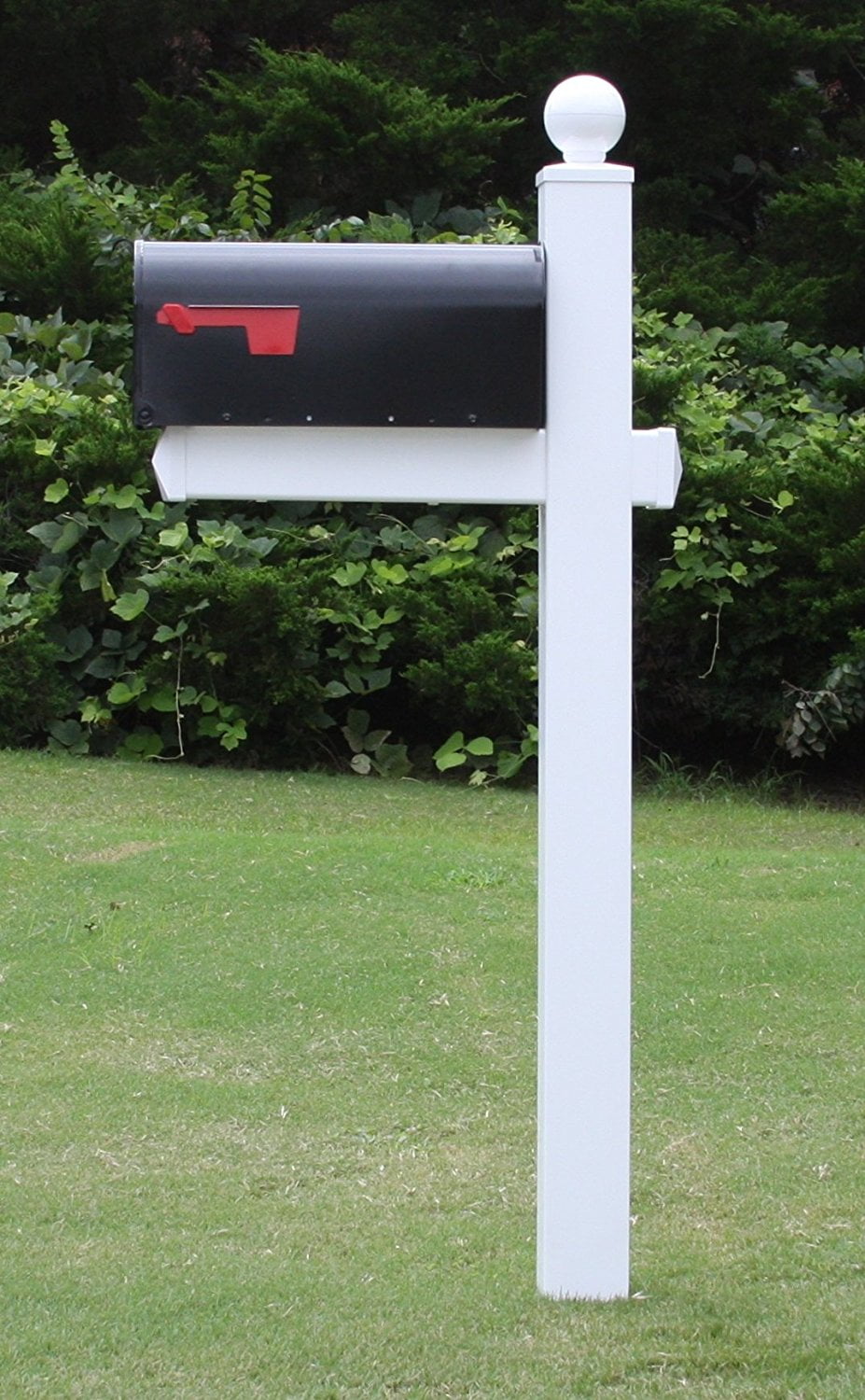 The Washington Mailbox System with White Vinyl Post Combo, Stand, and Black Mailbox Included