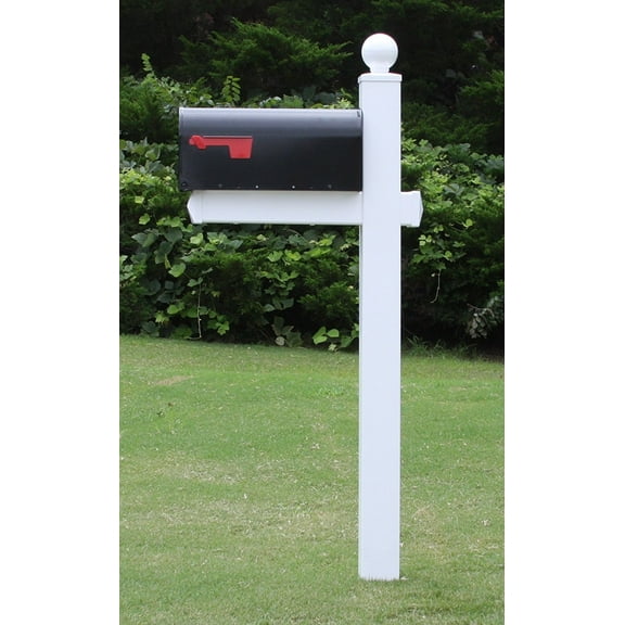 The Washington Mailbox System with White Vinyl Post Combo, Stand, and Black Mailbox Included